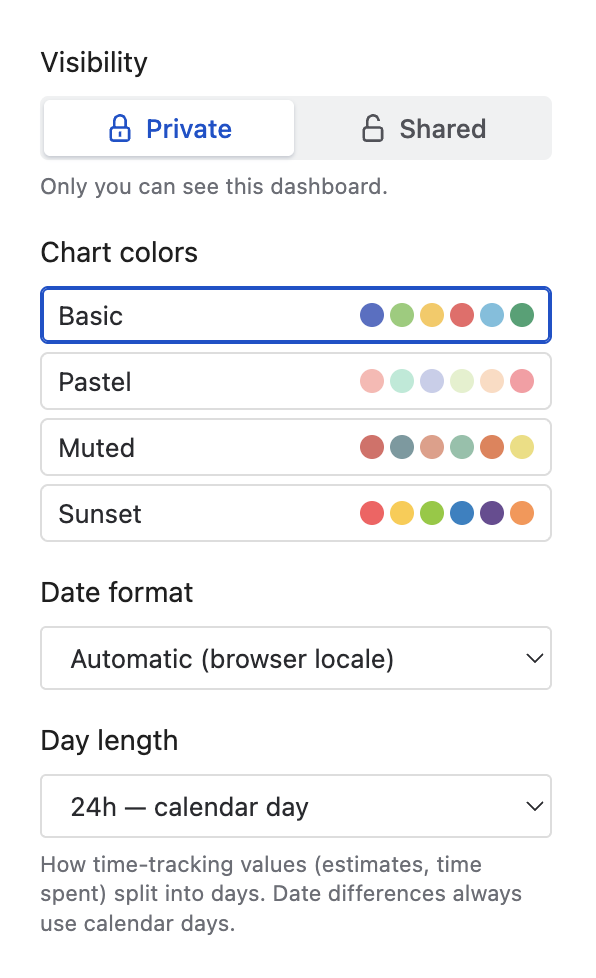 Dashboard settings popup